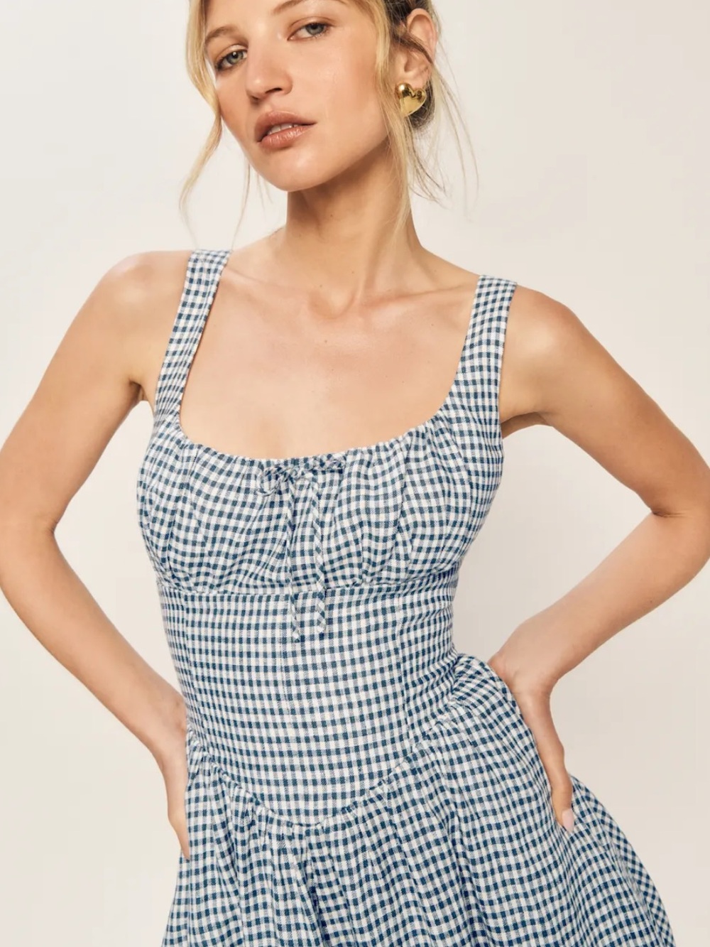 LIKE NEW REFORMATION Balia Linen Dress, Remy Check, size 2 - Picture 4 of 8